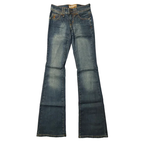 New John Galliano Bronze Silver Gold Big G Low-Rise Flare Jeans Denim Sz 24 …